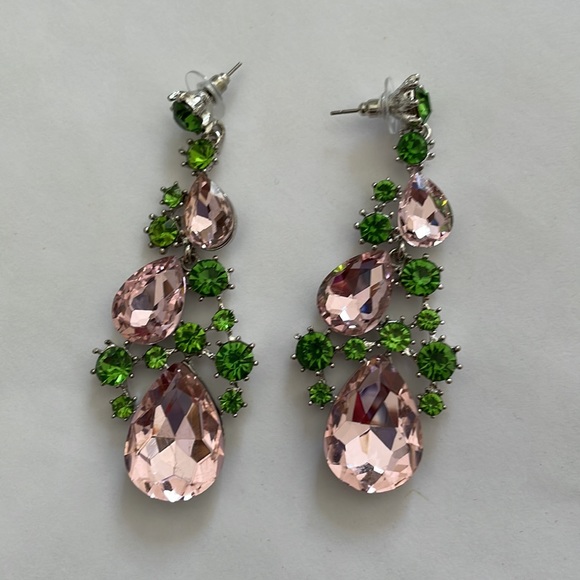 Pink and green rhinestone earrings - Picture 9 of 11